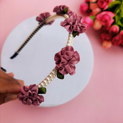 Rose with Pearl Metal Headband