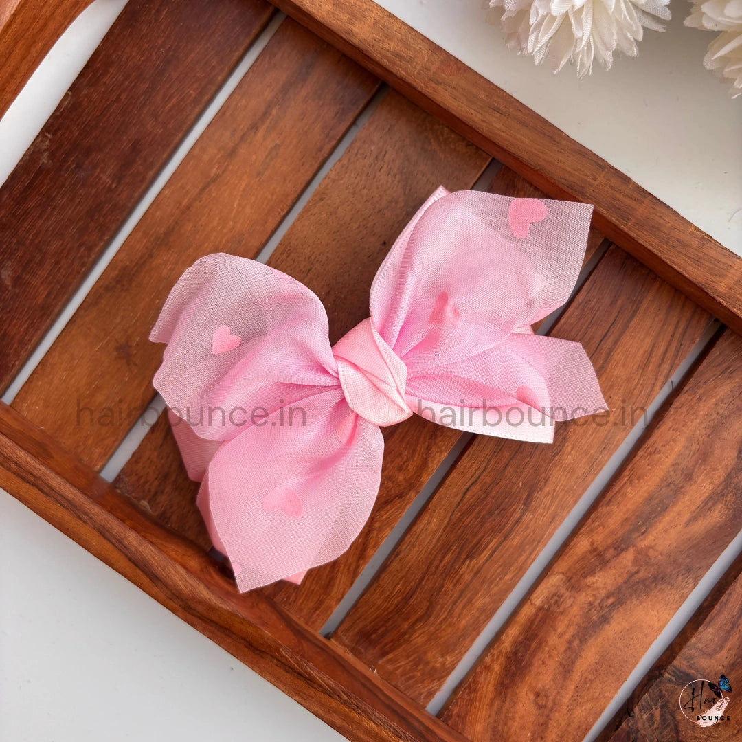 Heart Print Organza Bow Hair Clip