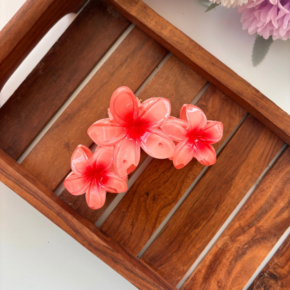 Shinny Triple Flower Lilly Hair Claw - Large