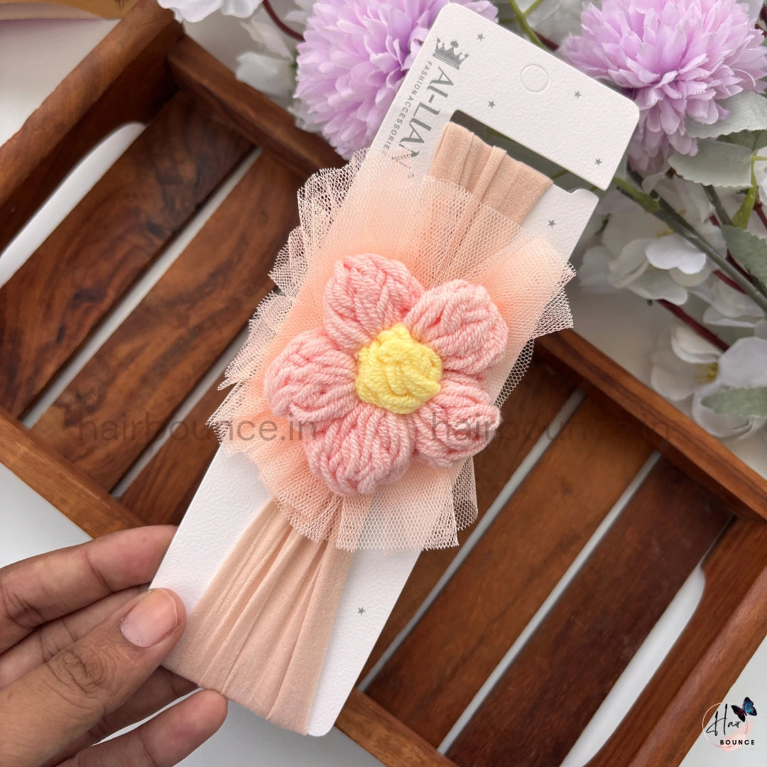 Bloom Bliss Crochet Flower Newborn Baby Nylon Headband