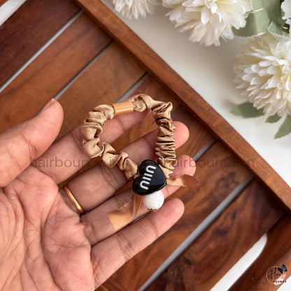 Mini Heart Charm Satin Scrunchie Hair Tie