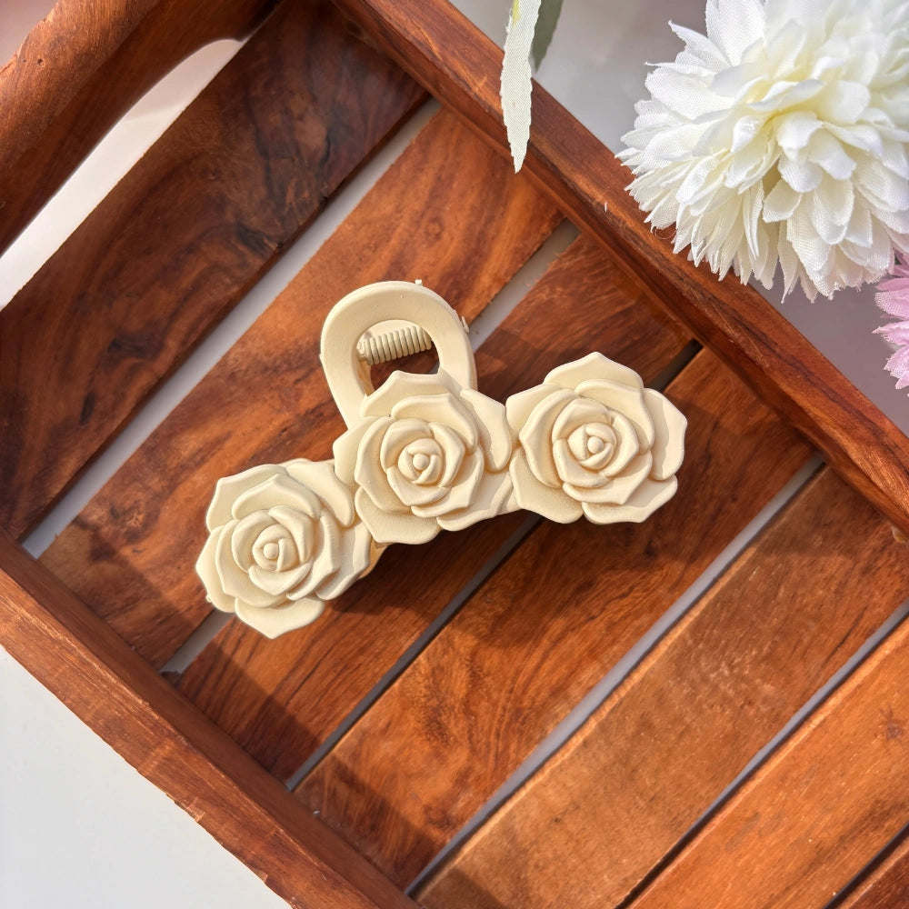 Triple Flower Rose Hair Claw - Large