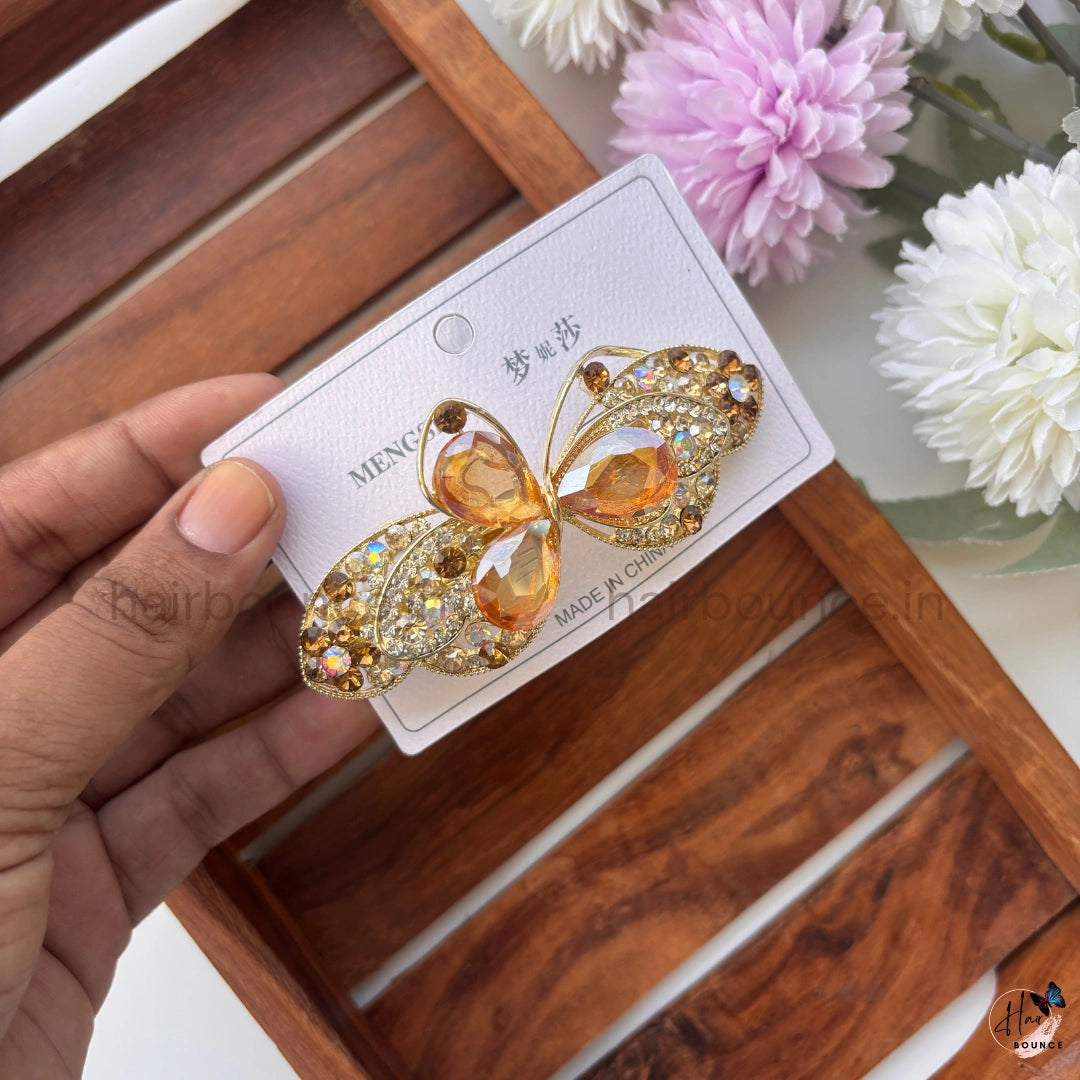 Royal Butterfly Crystal Hair Barrette – Multicolor Rhinestone Designer Clip