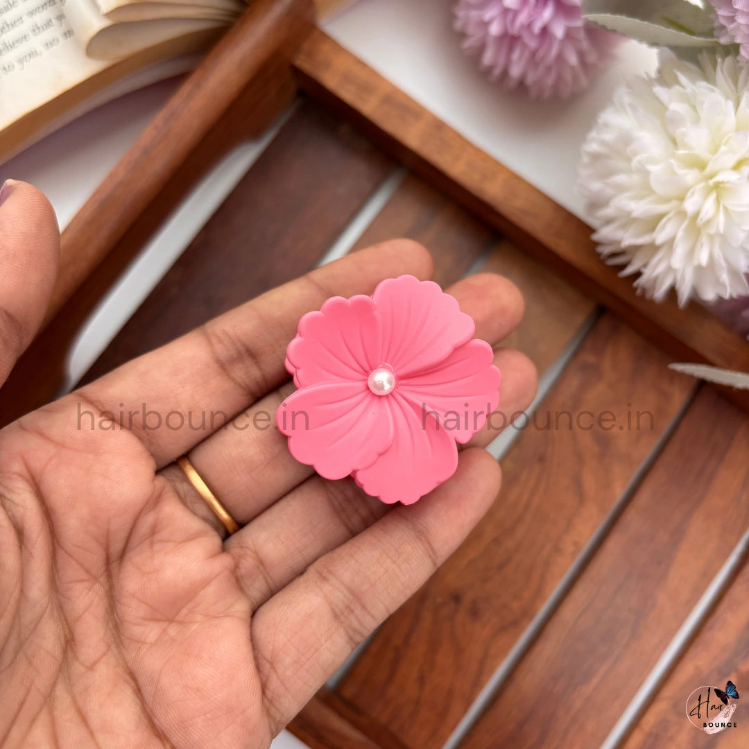 Light Shades Matte Pearl Hibiscus Flower Hair Claw - Small