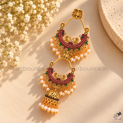 Royal Mayuri Kemp Jada Billa with Pearl & Jhumka Hangings