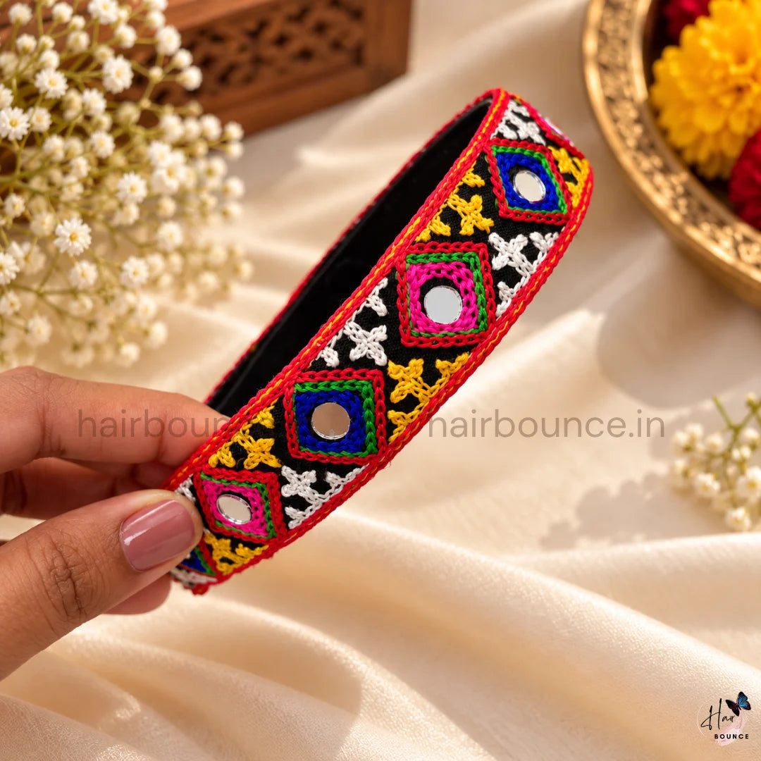 Navaratri Multicolour Embroidered Mirror Work Headband
