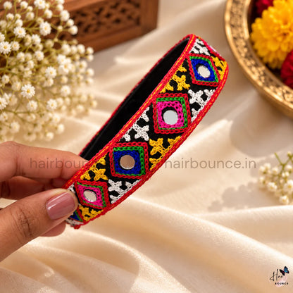 Navaratri Multicolour Embroidered Mirror Work Headband