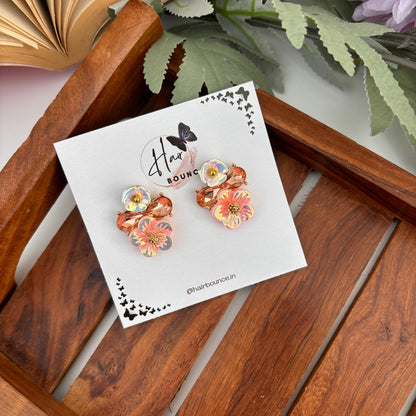 Iridescent Bloom Crystal Studs - Pink