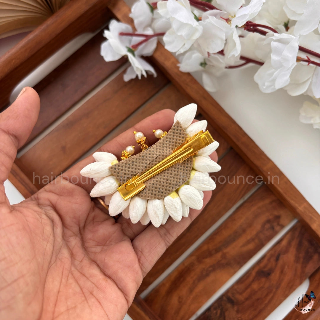 Royal Chandra Kemp Floral Hair Clip | Handmade Moon Kundan Hair Accessory for Women
