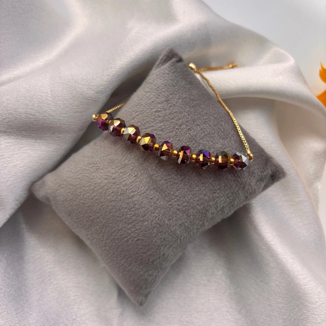 Metallic Crystal Bead Bracelet – Adjustable