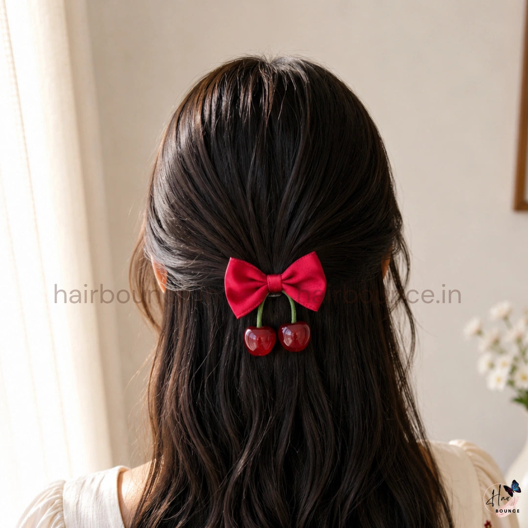 Sweet Cherry Bow Alligator Hair Clip – Red
