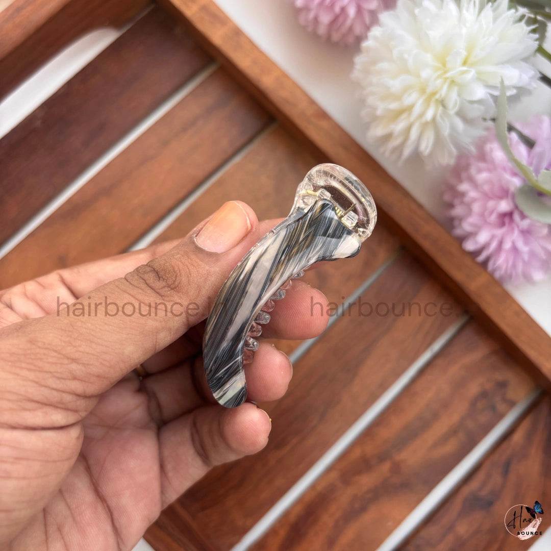 Glossy Marble Curved Banana Hair Clip – Small