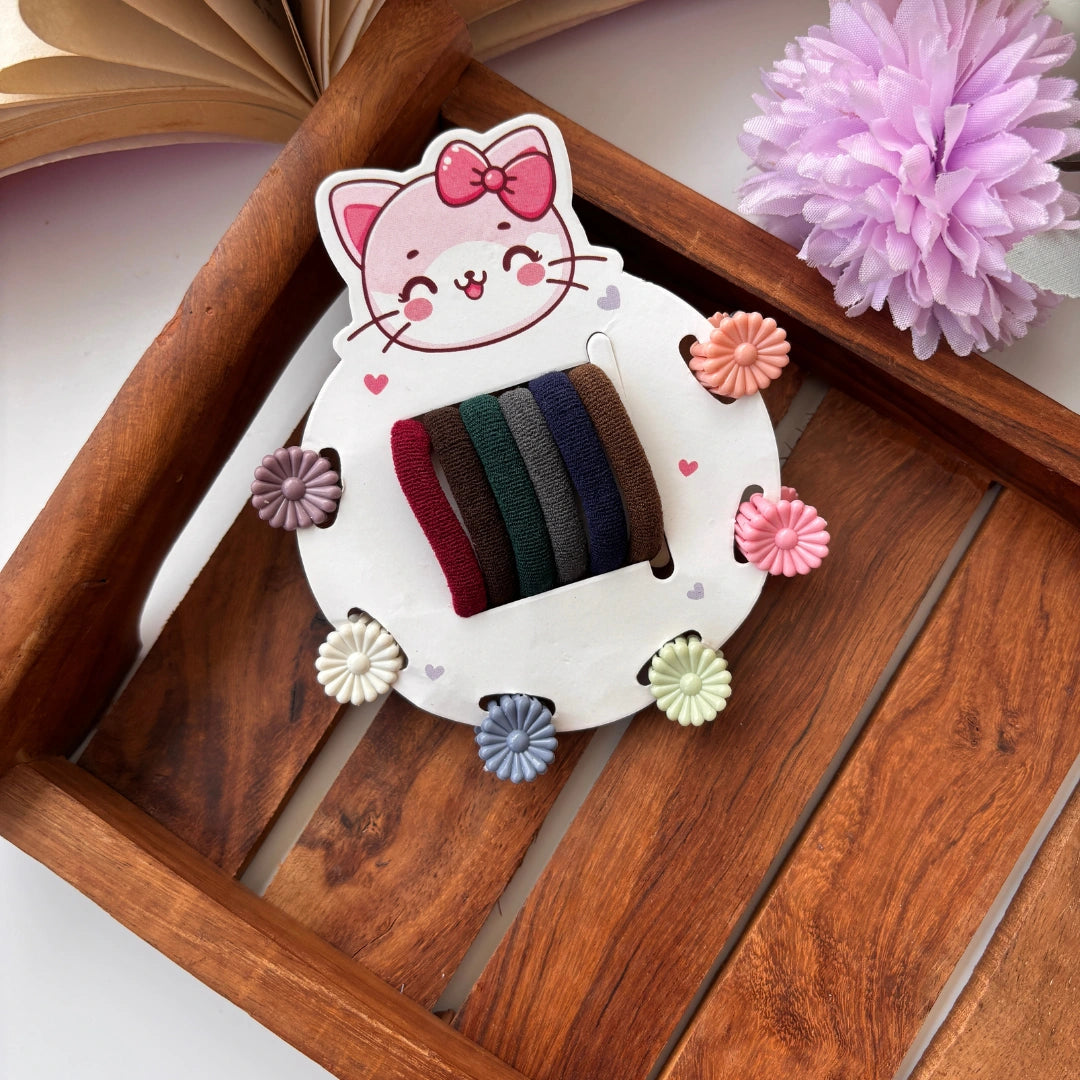 Cute Kids Hair Essentials Set – Rubber Bands + Mini Clips (Pack of 12) / Assorted Colours