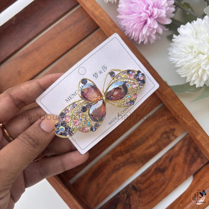 Royal Butterfly Crystal Hair Barrette – Multicolor Rhinestone Designer Clip