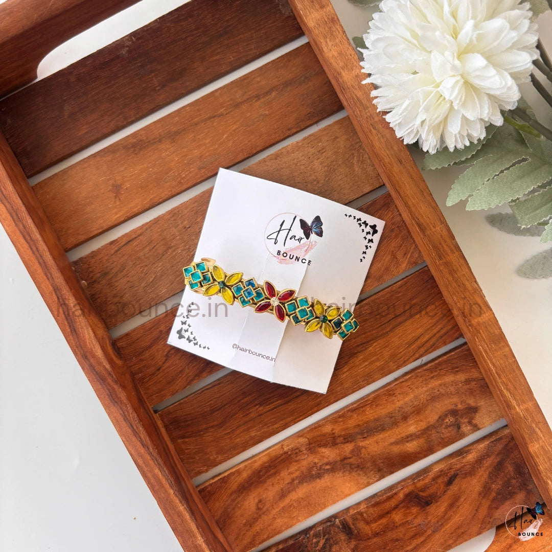 Multicolor Floral Stone Hair Clip
