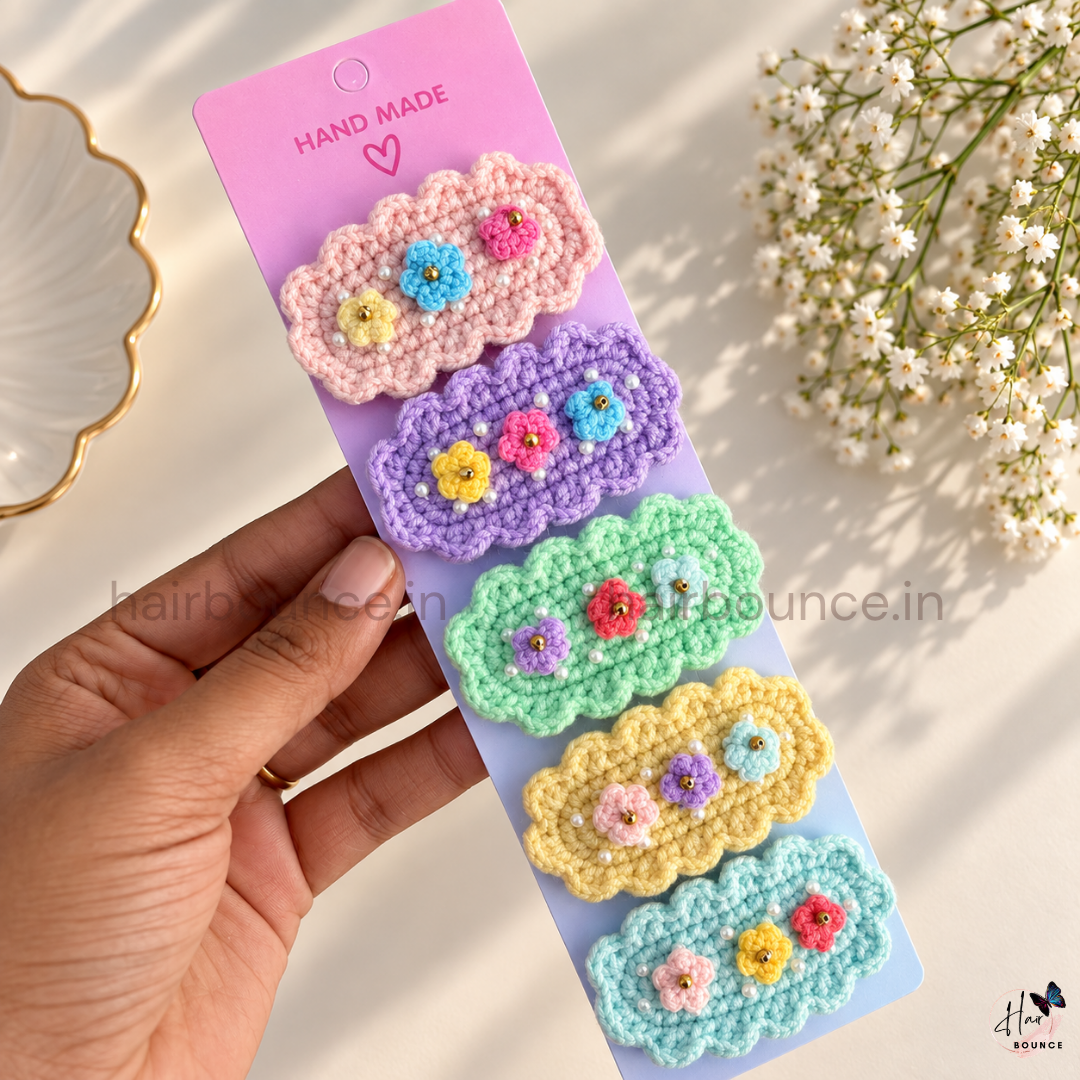 Bloom Premium Handmade Crochet Floral Hair Clips – Pack of 5