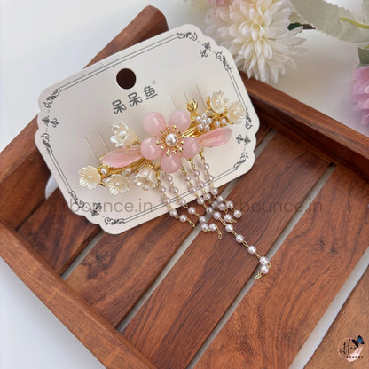 Celestial Bloom Pearl Drop Hair Barrette – Luxury Floral Hanging Clip