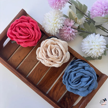 Rose Bloom Fabric Hair Claw – Large