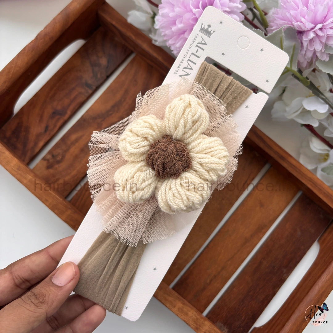Bloom Bliss Crochet Flower Newborn Baby Nylon Headband