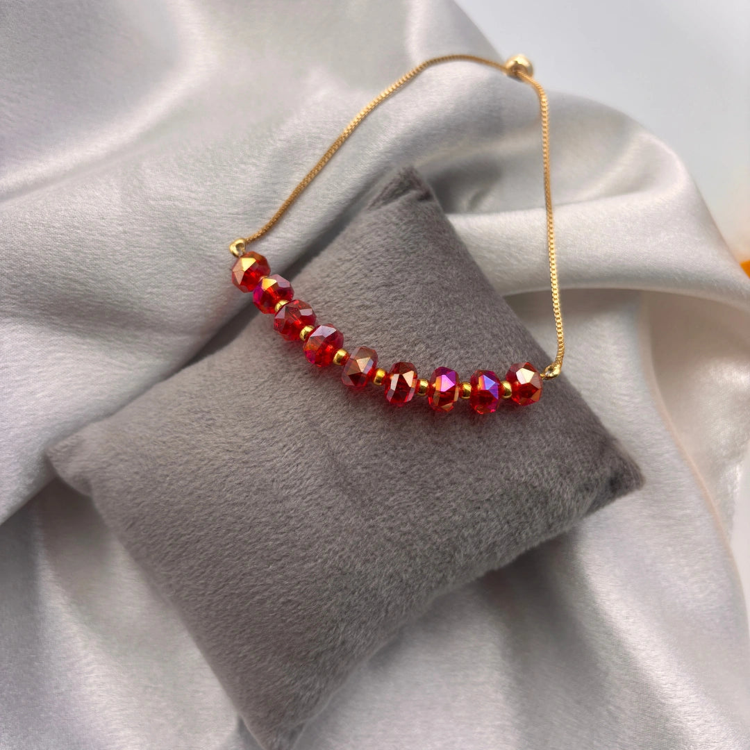 Metallic Crystal Bead Bracelet – Adjustable