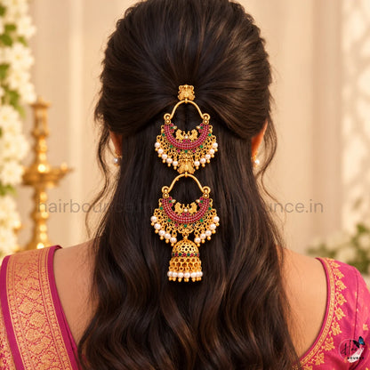 Royal Mayuri Kemp Jada Billa with Pearl & Jhumka Hangings