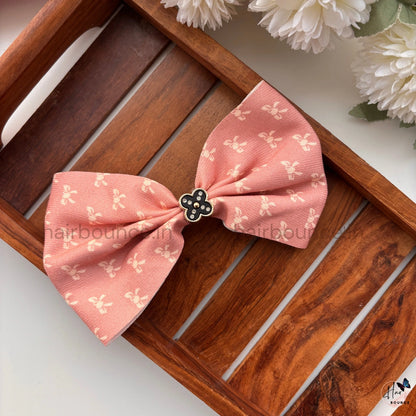 Floral Print Bow Hair Clip with Center Charm