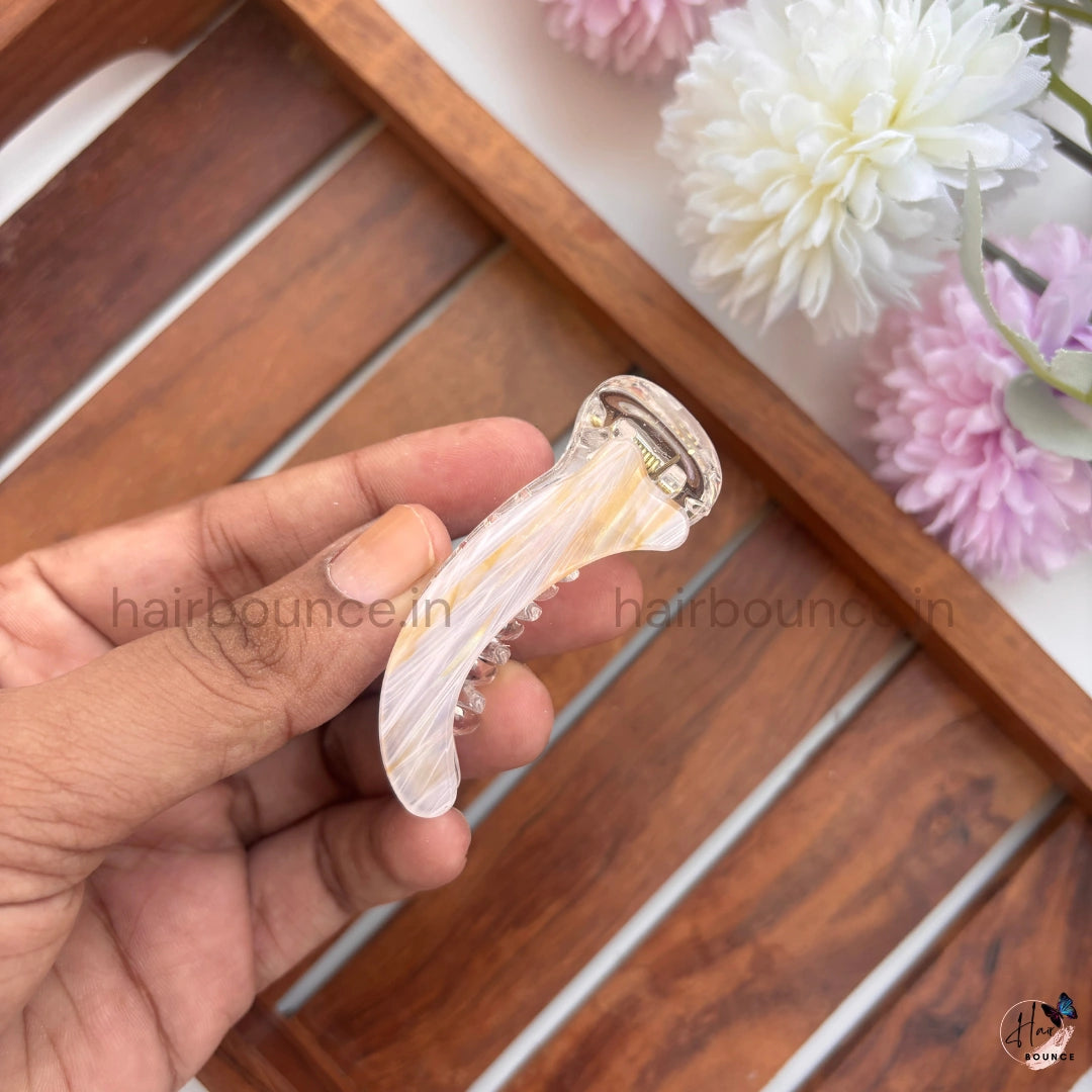 Glossy Marble Curved Banana Hair Clip – Small