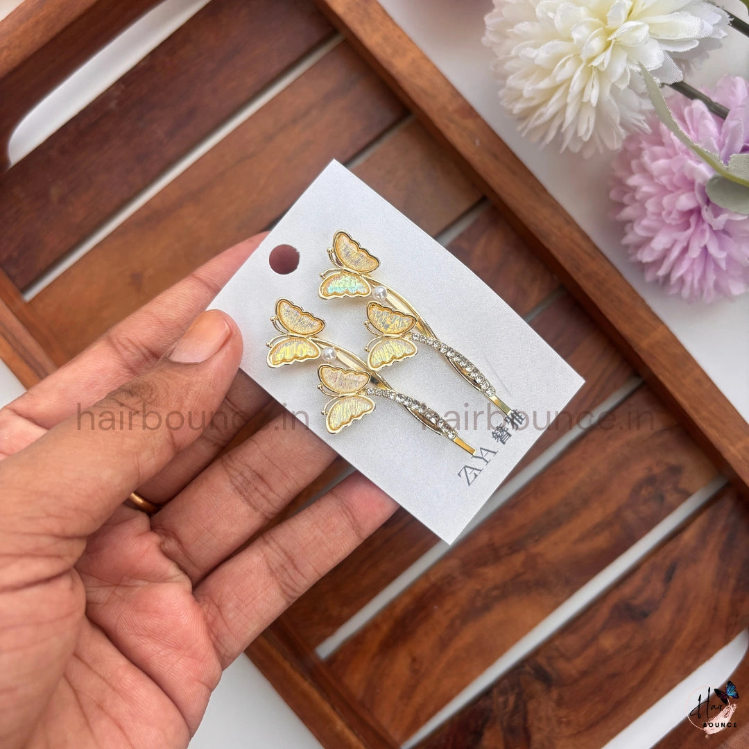 Golden Butterfly Crystal Hair Pins