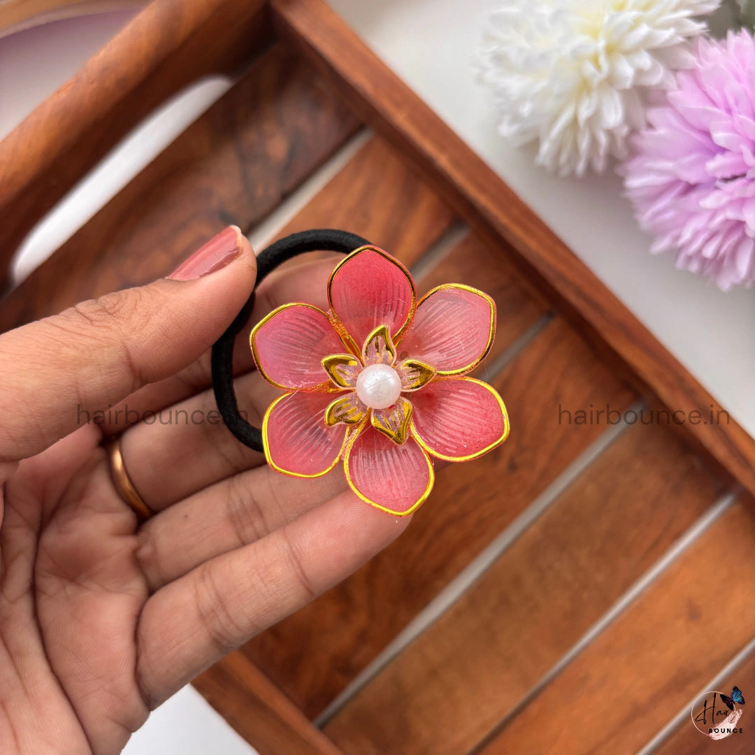 Blush Petal Pearl Flower Hair Tie