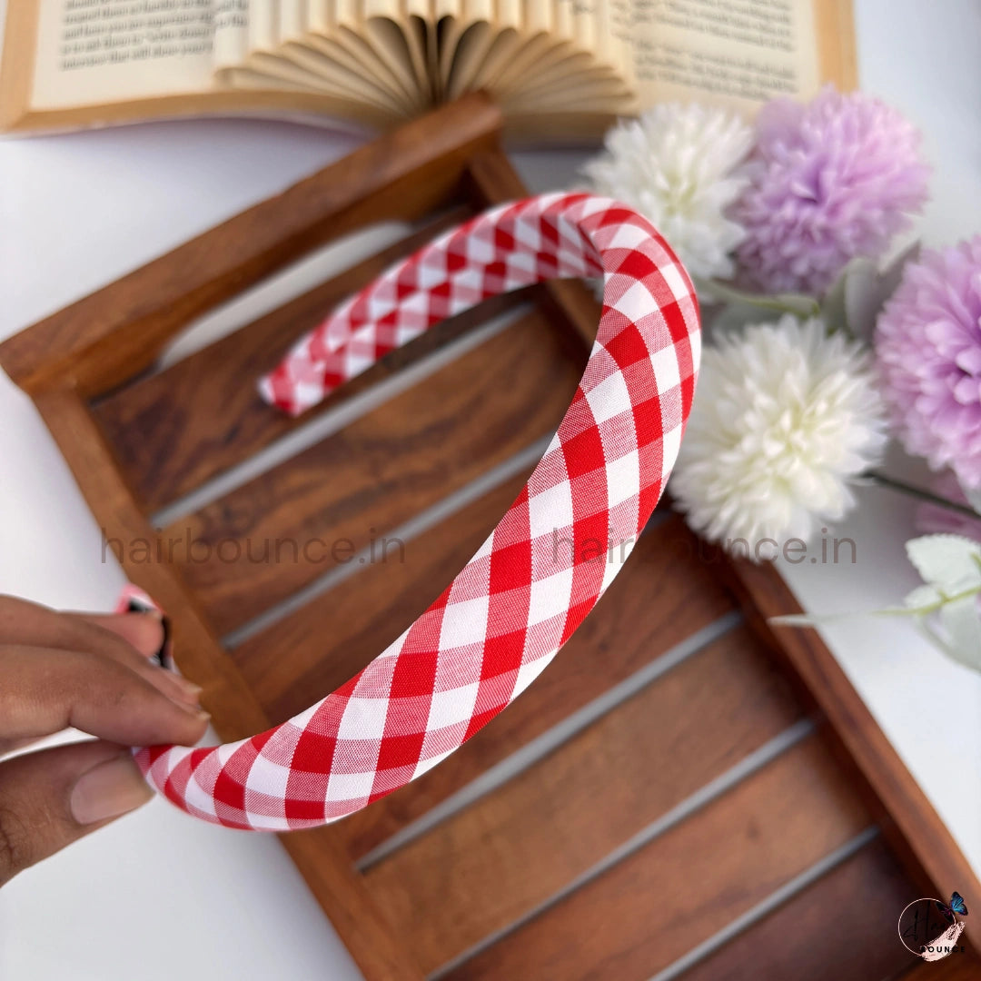 Classic Gingham Fabric Headband for Women & Girls – Soft Checkered Hair Band