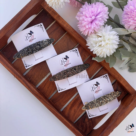 Vintage Floral Engraved Hair Barrette