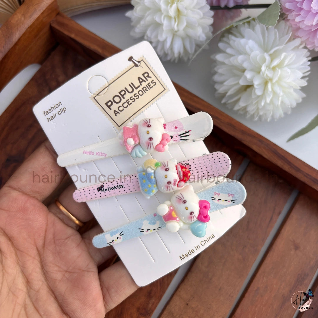 Kawaii Kitty Snap Hair Clips for Kids (Pack of 3) / Assorted Colours