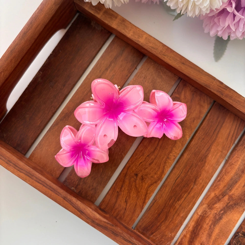 Shinny Triple Flower Lilly Hair Claw - Large
