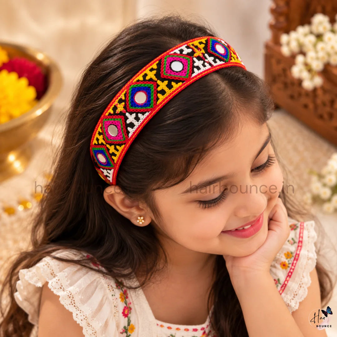 Navaratri Multicolour Embroidered Mirror Work Headband