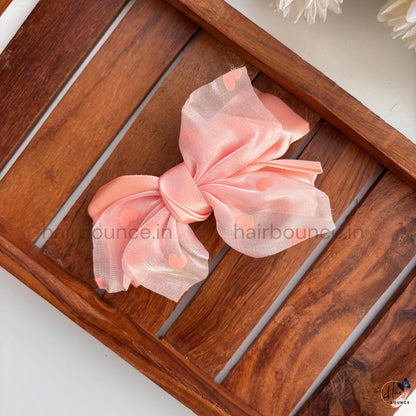 Heart Print Organza Bow Hair Clip