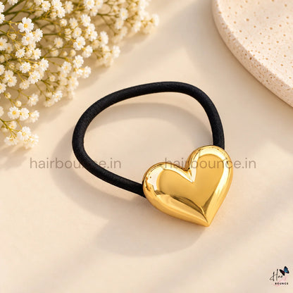 Golden Puffy Heart Metal Ponytail Holder