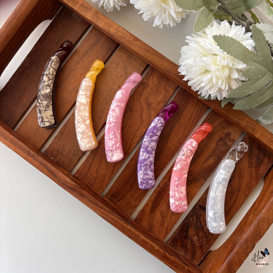 Classic Curved Marble Finish Banana Hair Clip – Medium