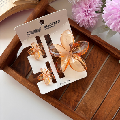 Glassy Flower Hair Claw – Set of 3 (1 Large + 2 Mini Claws)