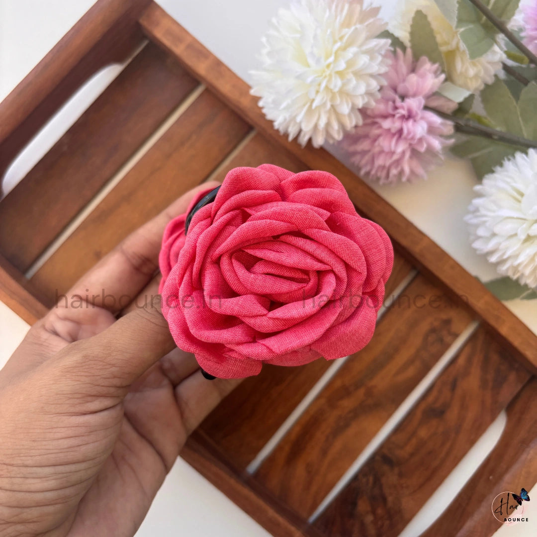 Rose Bloom Fabric Hair Claw – Large