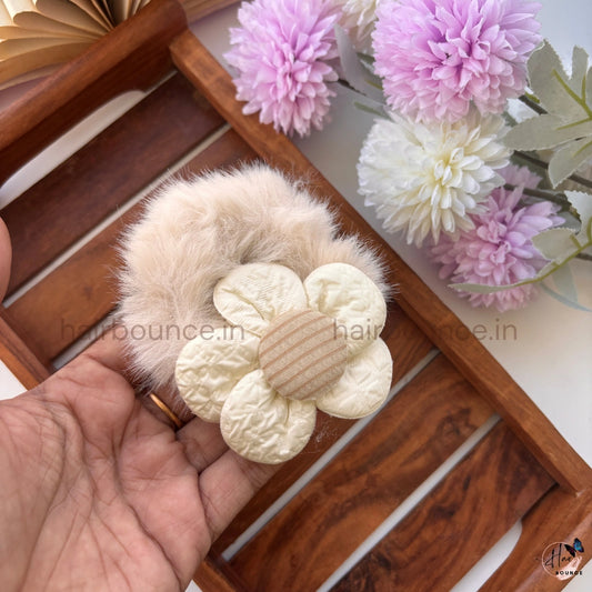 Blossom Fluff Fur Scrunchie | Soft Plush Floral Hair Scrunchie for Women & Girls