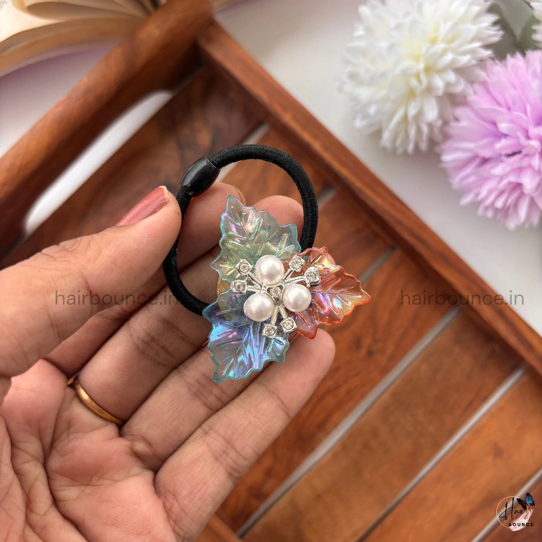 Iridescent Leaf Pearl Hair Tie