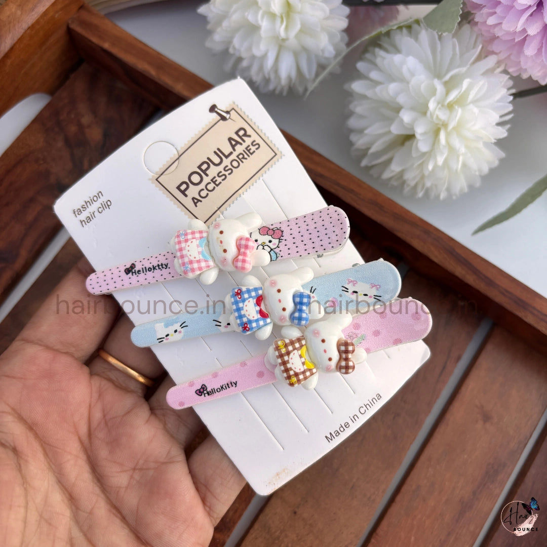Kawaii Kitty Snap Hair Clips for Kids (Pack of 3) / Assorted Colours