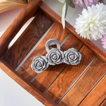 Triple Flower Rose Hair Claw - Large