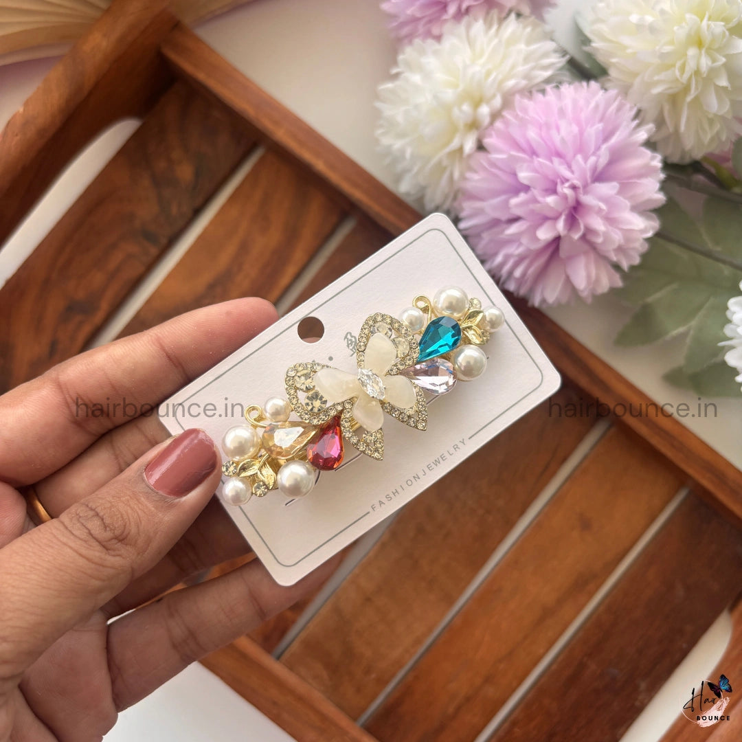 Pearl Blossom Butterfly Center Hair Clip