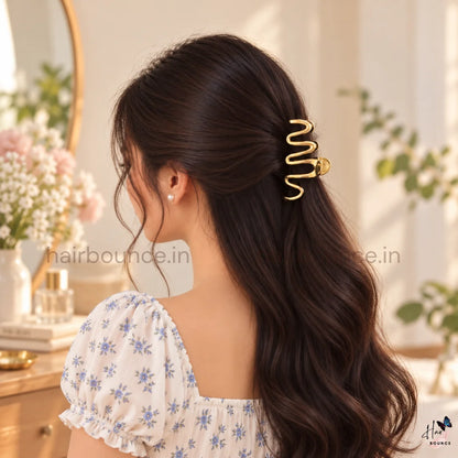 Golden Sculpted Metal Hair Claw Clips – Pack of 3