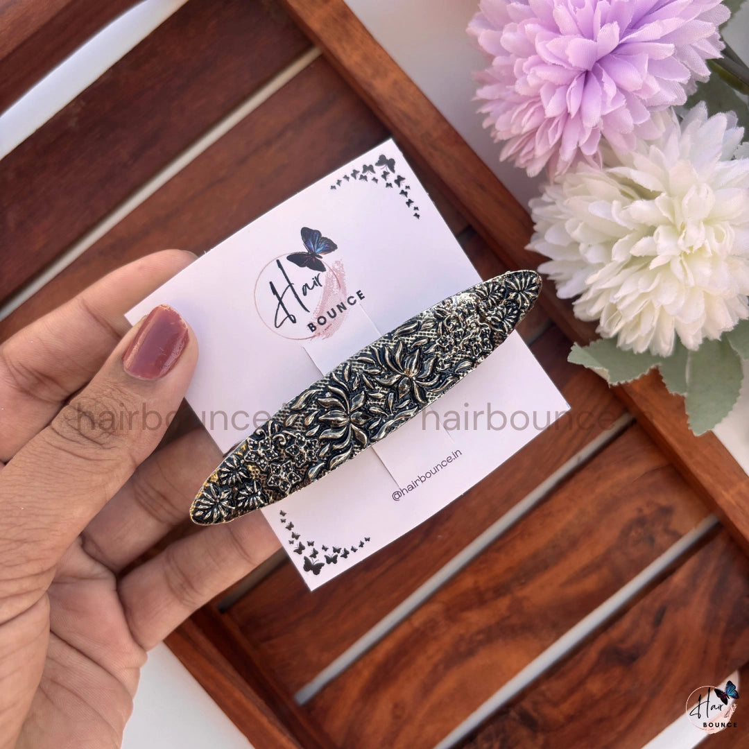 Vintage Floral Engraved Hair Barrette