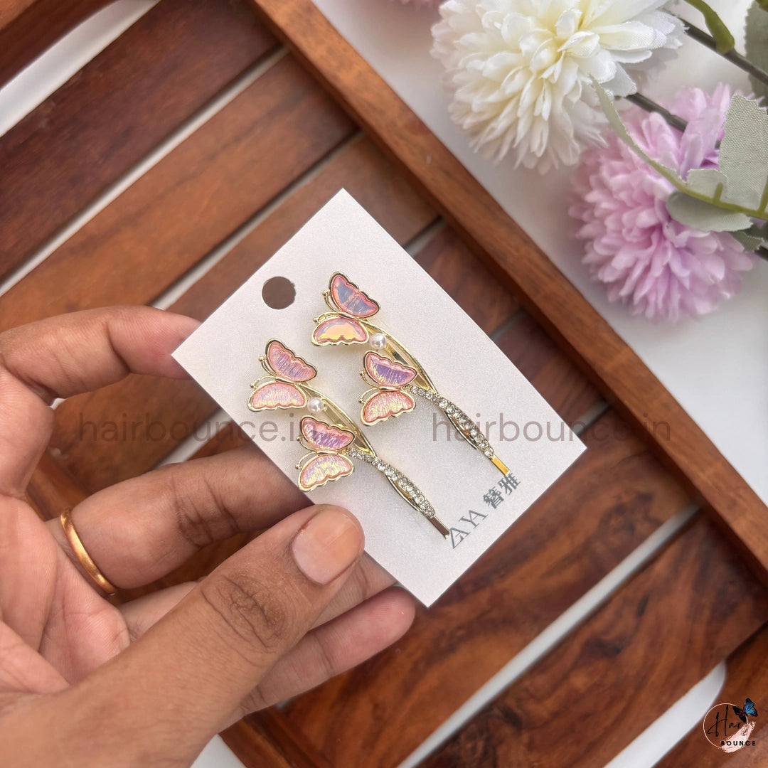 Golden Butterfly Crystal Hair Pins
