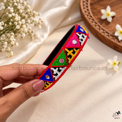 Navaratri Multicolour Embroidered Mirror Work Headband