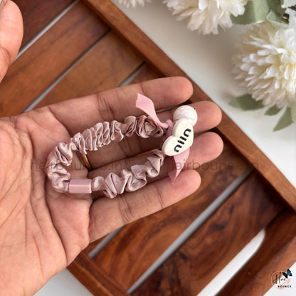 Mini Heart Charm Satin Scrunchie Hair Tie