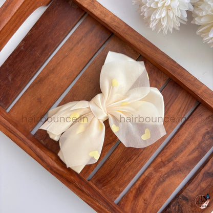 Heart Print Organza Bow Hair Clip